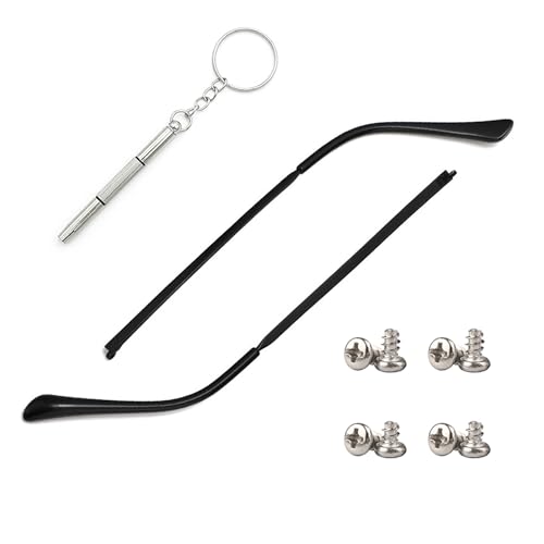 1 Par de Patillas de Repuesto para Gafas, Metal, Negro, Diseño Ergonómico, Ligeras y Resistentes, Incluye Tornillos y Destornillador 3 en 1, Reemplazo para Gafas de Sol y Ópticas
