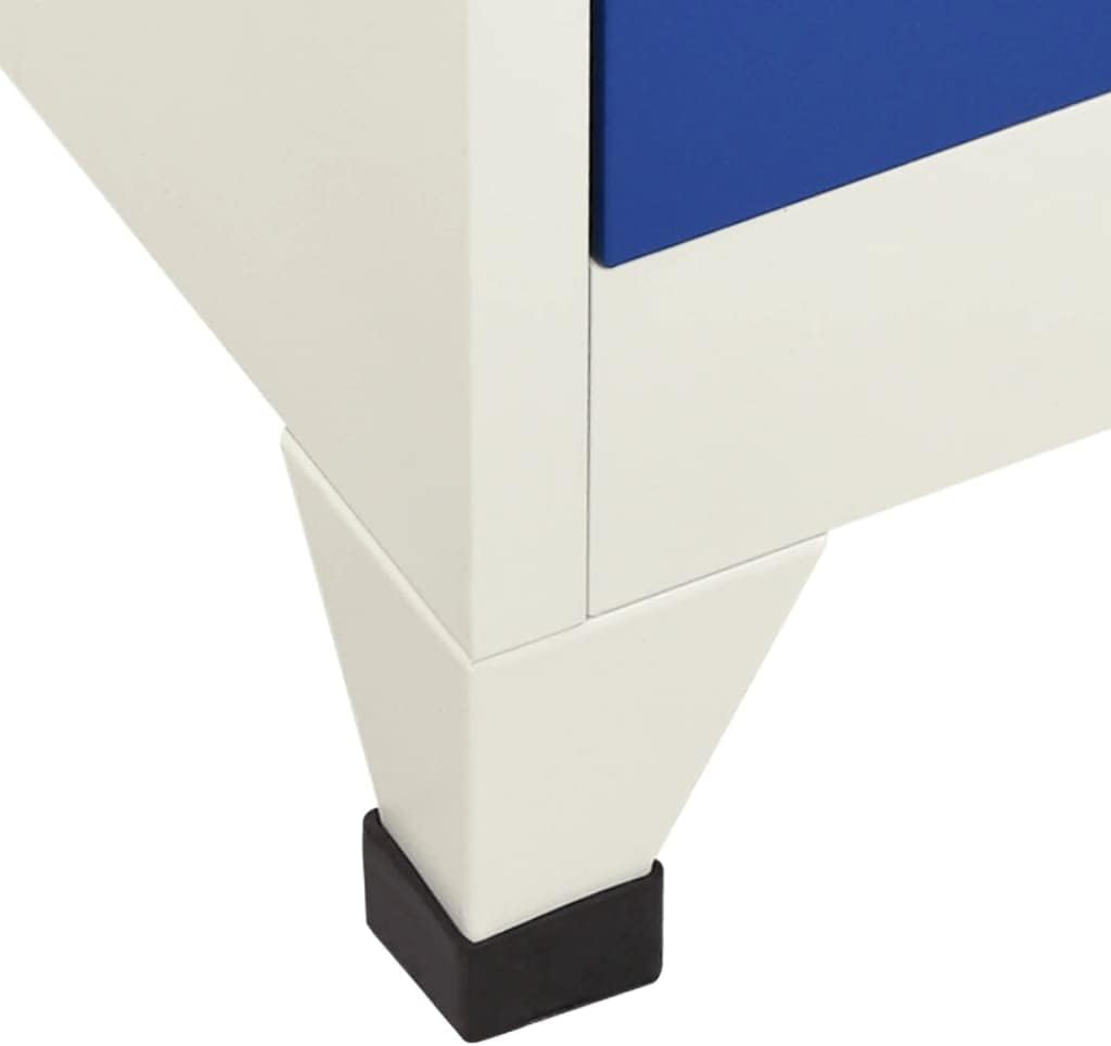 Steel Cabinet Locker with 18 Compartment Doors and Cam Locks for Secure Storage in Grey and Blue Finish