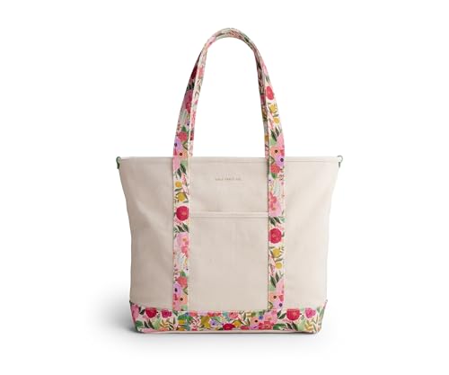 RIFLE PAPER CO. Garden Party Canvas Carry All for Beach, Gym, Travel and More, Shoulder Bag for Women, Adjustable Snap Tab Closure, 10