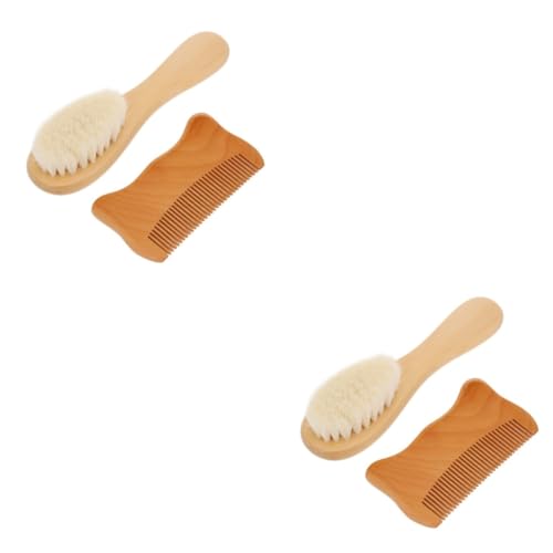 FRCOLOR 4 Pcs Infant Hair Brush Set Detangler Brush for Bathing Comfy Wooden Comb for Boys and Girls Natural Goat for Baby Scalp
