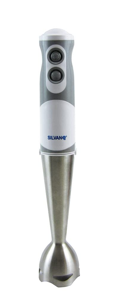 Batidora de Mano de 500 W - Hojas de Acero Inoxidable y Vaso Graduado de 600 ml - Empuñadura Ergonómica - Incluye Picadora con Vaso, Batidor y Accesorios - Silvano