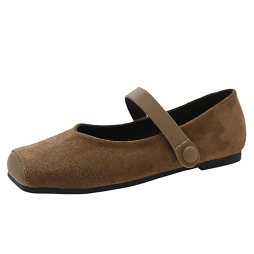 Women's Fashionable Square Toe Suede Flat Bottomed Mary Jane Shoes Comfortable and Casual Square Toe Ballet Flat Shoes