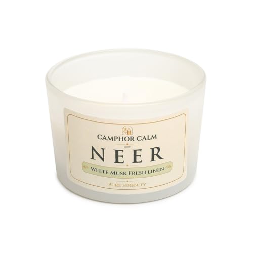 Image of Neer | Camphor Infused Soy Wax Scented Candle | White Musk & Fresh Linen Fragrance | Luxury Home Fragrance Candle | Long Burning