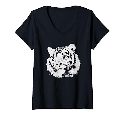 Majestic Tiger Face Furry Tiger Big Cat King Get Em 80s Camiseta Cuello V