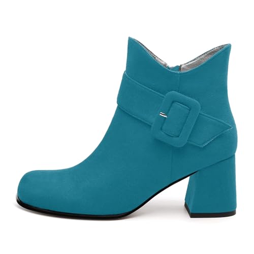 Women's Ankle Boots, Square Toe Chunky Heel Short Boots, Fashion Side Zipper Mid Heel Booties, Party Work Casual Boots2