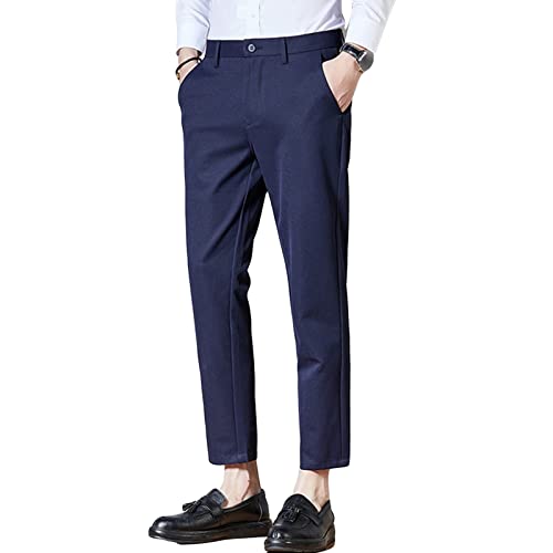 Maiyifu-GJ Men's Slim Fit Stretch Pant Solid Color Skinny Tapered Suit Pant Lightweight Wrinkle Resistant Business Trousers (Blue,34)