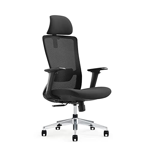 EGOSI Home Mesh Ergonomic Office Chair with Headrest Executive Computer Desk Chairs Lumbar Support - 4D Armrest, Big Tall Cushion High Back - Suitable for Heavy People .(Black Mesh)