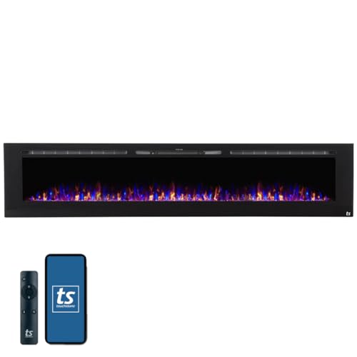 Image of Touchstone Smart Electric Fireplace-The Sideline 100 inch Wide-in Wall Recessed - 30 Realistic Ember Color /Flame Options - 1,500W Heater w /Thermostat - Log & Crystal Hearth Options - Alexa /WiFi Enabled