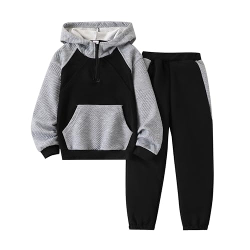 Image of OLMRJKD 5-12Y Boys Clothes 2 Piece Long Sleeve Quarter Zip Hoodie Sweatshirt and Sweatpants Fall Winter Sweatsuit