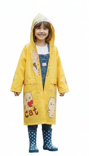 Image of FashionIO Hooded Raincoat for Kids with Wide /Inflated Brim Solid PVC Student Kids Raincoat with School Bag Rain Cover Cartoon Print Raincoats
