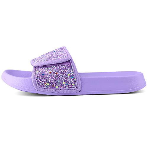 Mädchen Glitter Slider Mode Sommer Hausschuhe rutschfeste Sandalen Leichte Strand Pool Schuhe für Indoor Outdoor Violett 35EU