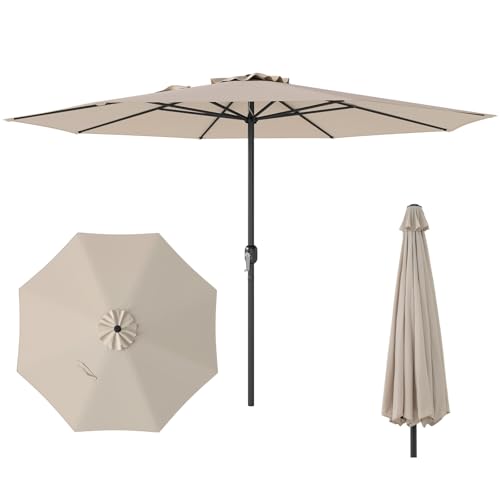 Tangkula 12 FT Patio Umbrella, Double-Tier Outdoor Umbrella with Crank Handle, 8 Sturdy Ribs, Sun-Protective Canopy for Market Table Pool Deck Garden Backyard (Beige)