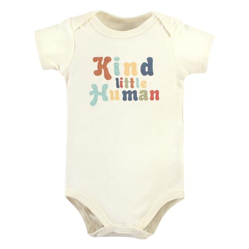 Image of Hudson Baby Unisex Baby Cotton Bodysuits, Kind Human 5 Pack, Newborn