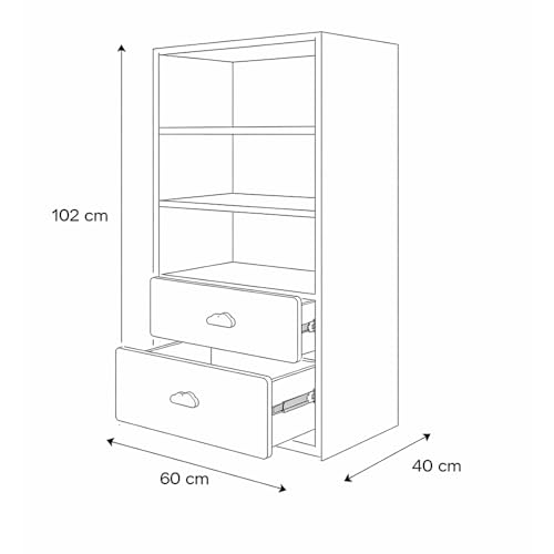 Image of VIKI Kids Wardrobe Almirah - Kids Storage Cabinet with 2 Drawers & Open Shelf for Bedroom, White (40x60x102 cm) | 1 Year Warranty