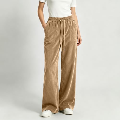 Women's Corduroy Pants Dressy High Waisted Wide Leg Work Pants with Pockets - image 4