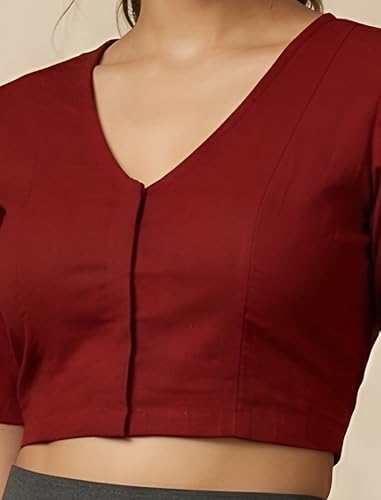 Image of Yash Gallery Women's Stretchable Rayon Lycra V-Neck Short Sleeve Front Open with Hook Stylish Crop Blouse Top for Ethnic Beige Designer Festive Choli Blouse