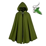 DARFULA Hooded Renaissance Cloak for Men,Adult Medieval Renaissance Costume with Hood,Velvet Cape Halloween Dress Up (Green)