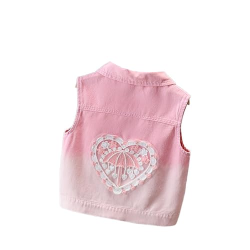 ASHER FASHION Girls Gradient Denim Vest Button Sleeveless Jean Tank Jacket with Pockets Sequins Bow Hearted Fall Outwear