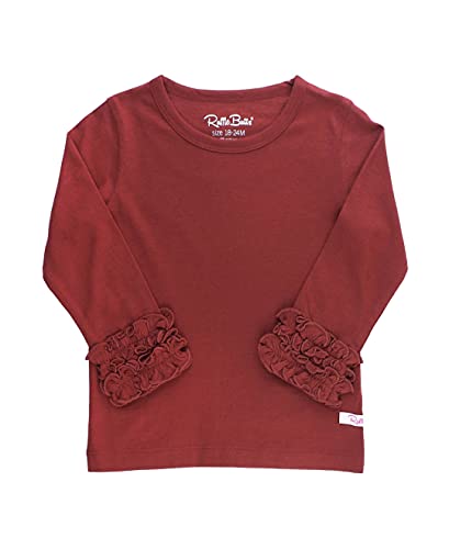 Image of RuffleButts Baby /Toddler Girls Knit Ruffle Tee - Long Sleeve T-Shirt | 51% Cotton 49% Modal, Breathable Fabric, Athletic Fit, Layering Undershirt, Yoga Or Gym Wear, Machine Wash