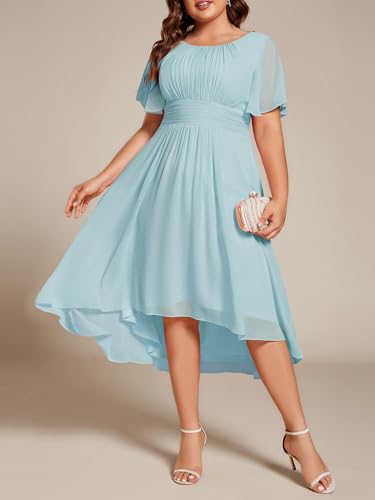 Image of Ever-Pretty Women's Plus Size Formal Wedding Guest Dresses for Curvy Women A Line Chiffon Midi High Low Cocktail Dress