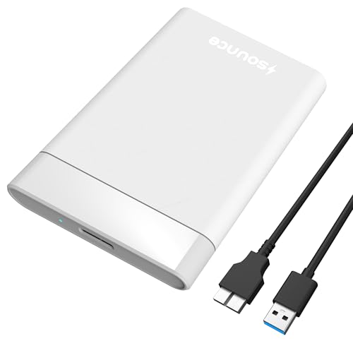 Image of Sounce 2.5 Inch SATA USB 3.0 HDD / SSD Portable External Hard Disk Enclosure 7 MM and 9.5 MM Tool Free , Supports UASP Max Upto 6TB (White)