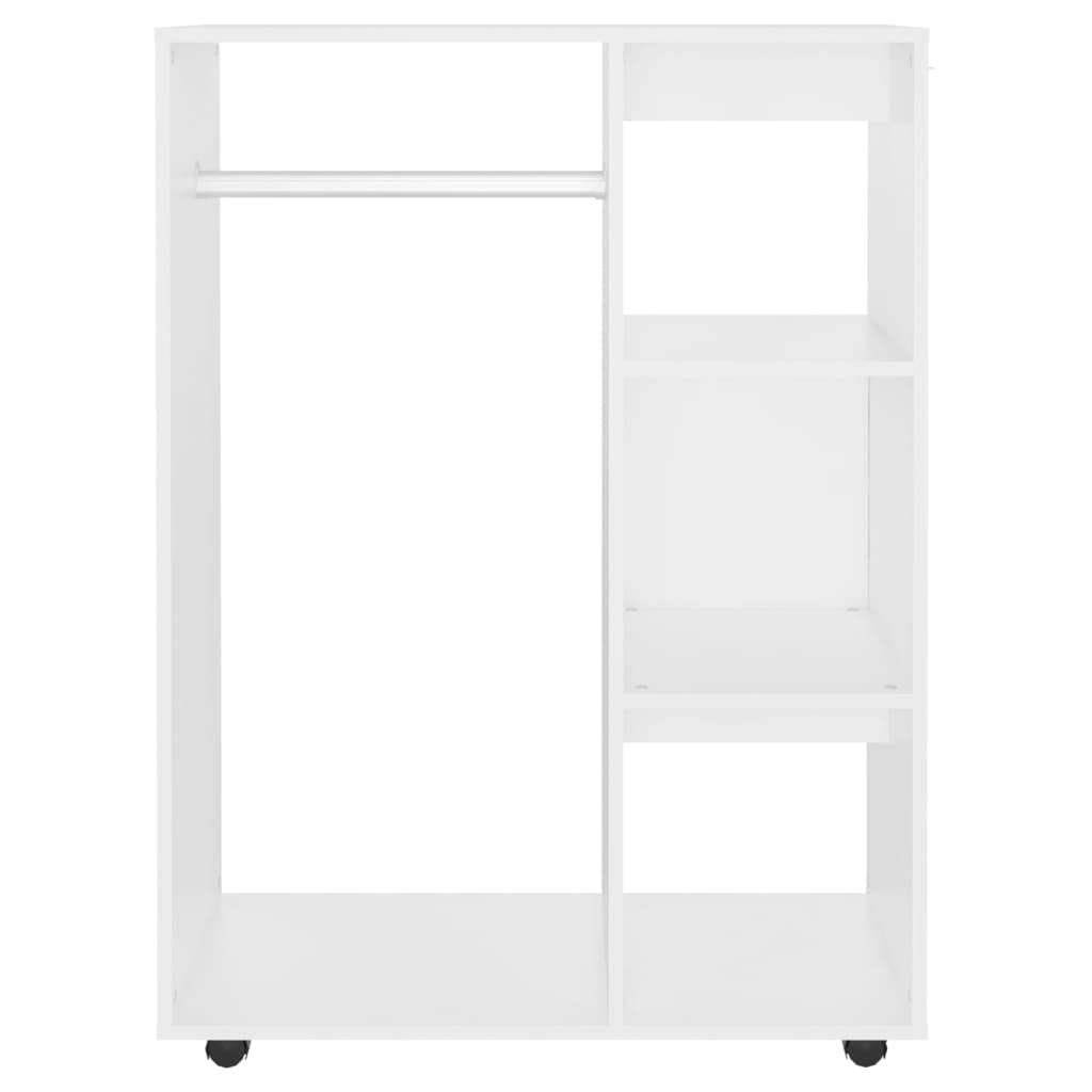 Willood Kleiderschrank mit offenem Fach 3 seitlichen Ablagen Rollen Garderobenschrank Garderobe Schlafzimmer Schrank Weiß 80x40x110 cm Holzwerkstoff