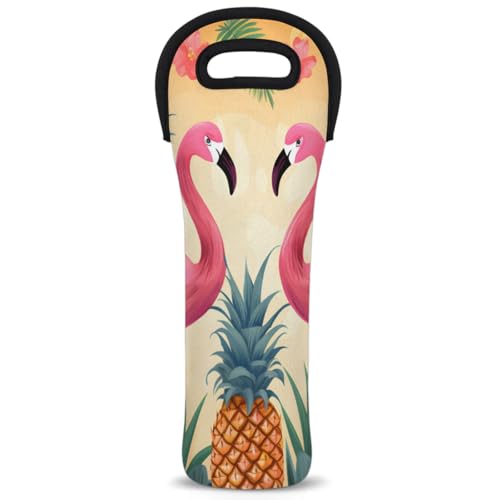 Neoprene Wine Tote Carrier Bag for Wine,Water, Champagne, Beer, Baby Bottles 15.6 x 5.1 Inches, Protective Wine Bag,Birds Flamingo