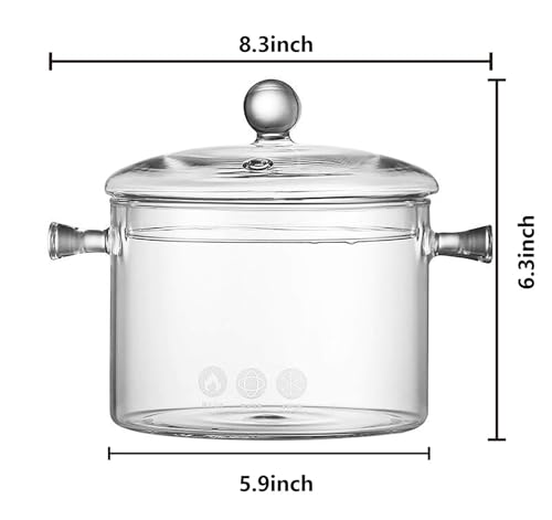 Simmer Pot - 1.7L/57OZ Glass Saucepan Heat-Resistant Borosilicate Glass Handmade Cookware Set stovetop Pot - Safe for Pasta Noodle, Soup, Milk, Tea,salad