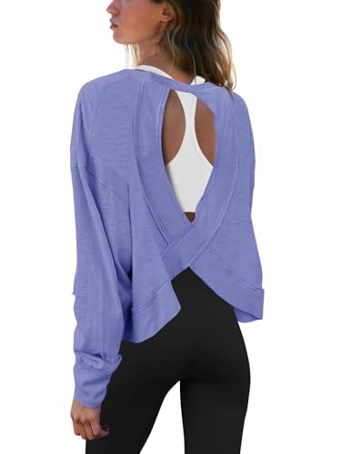 Image of Panadila Womens Open Back Workout Tops Long Sleeve Shirts