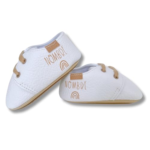 Zapatos de Bebé Personalizados con Nombre Niño Niña, Calzado Infantil, Calzado Respetuoso bebé, Suela Antideslizante de Goma(Talla 3-6 Meses), Zapatillas Primeros Pasos bebé. (Blanco)