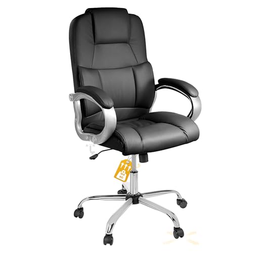 TPFLiving Bürostuhl Denver (Schwarz) – hohe Rückenlehne und Lordosenstütze – bis zu 150kg Tragfähigkeit – gepolsterter und ergonomischer Premium Schreibtischstuhl für Büro und Homeoffice