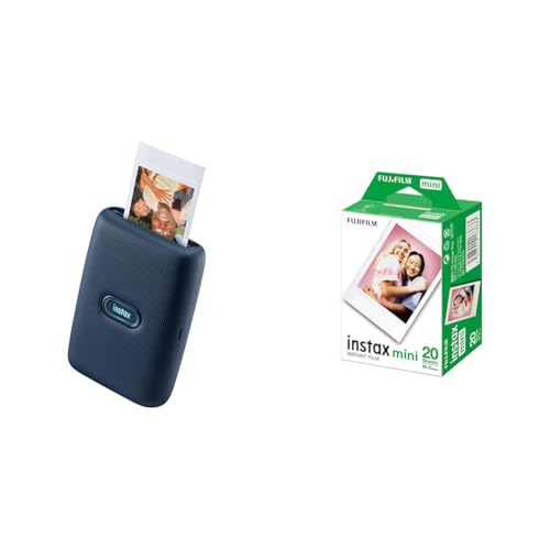instax Link Smartphone Printer, Dark Denim & Mini Instant Film, 2X 10 Blatt (20 Blatt), Weiß