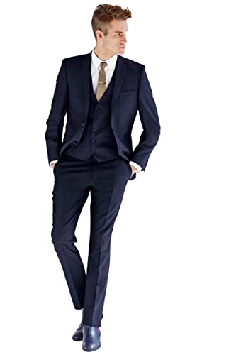 Costume 3 pièces bleu marine pour homme avec veste gilet et pantalon formel