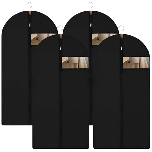 4 Stück Kleidersack,120 x 60 cm Schwarz Kleidersäcke mit Reißverschluss,Shirt Anzug Kleid Kleidung Tasche,Staubschutz für die Lagerung von Kleidung