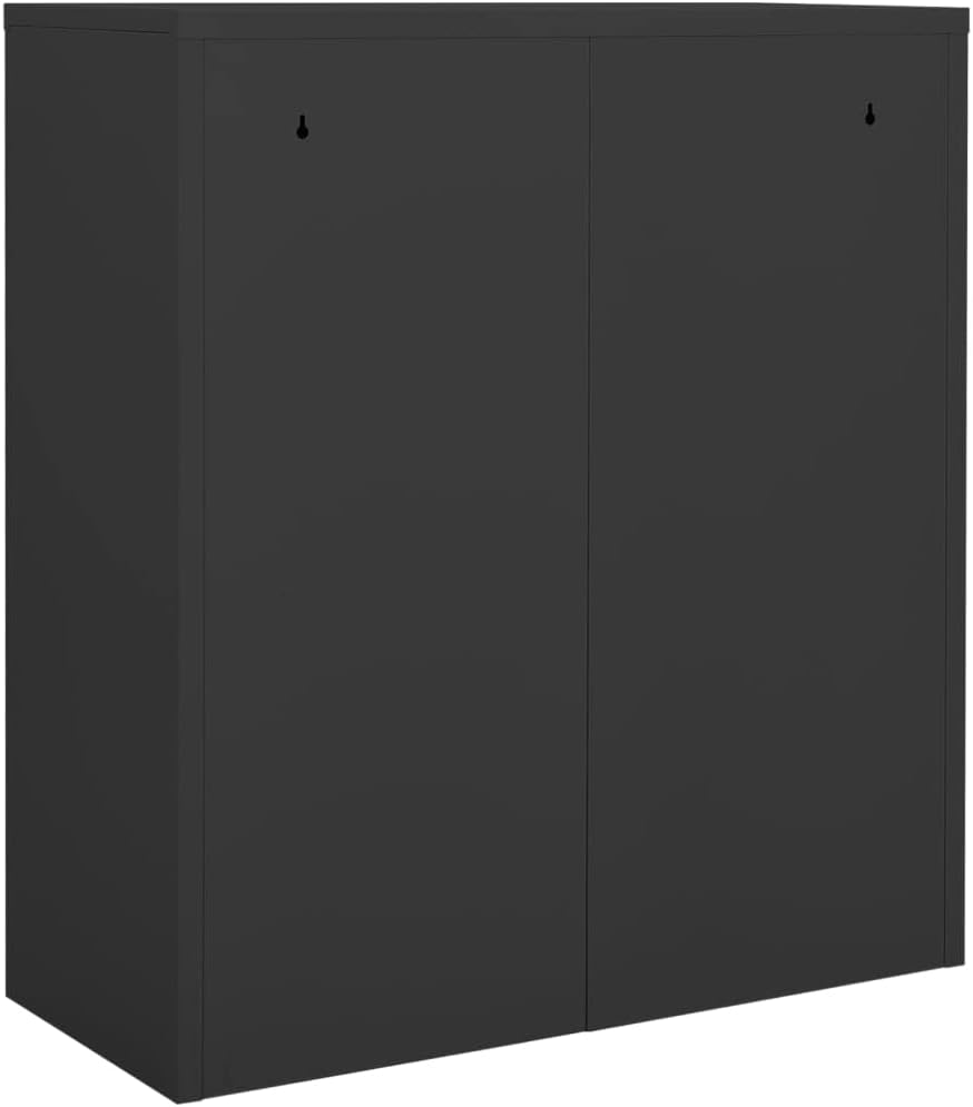 Anthracite Steel Office Cabinet Medium Size with Locks, Wall Mounted Storage Cabinet for File Organization, Adjustable Shelves, Durable Metal Locker for Office Storage