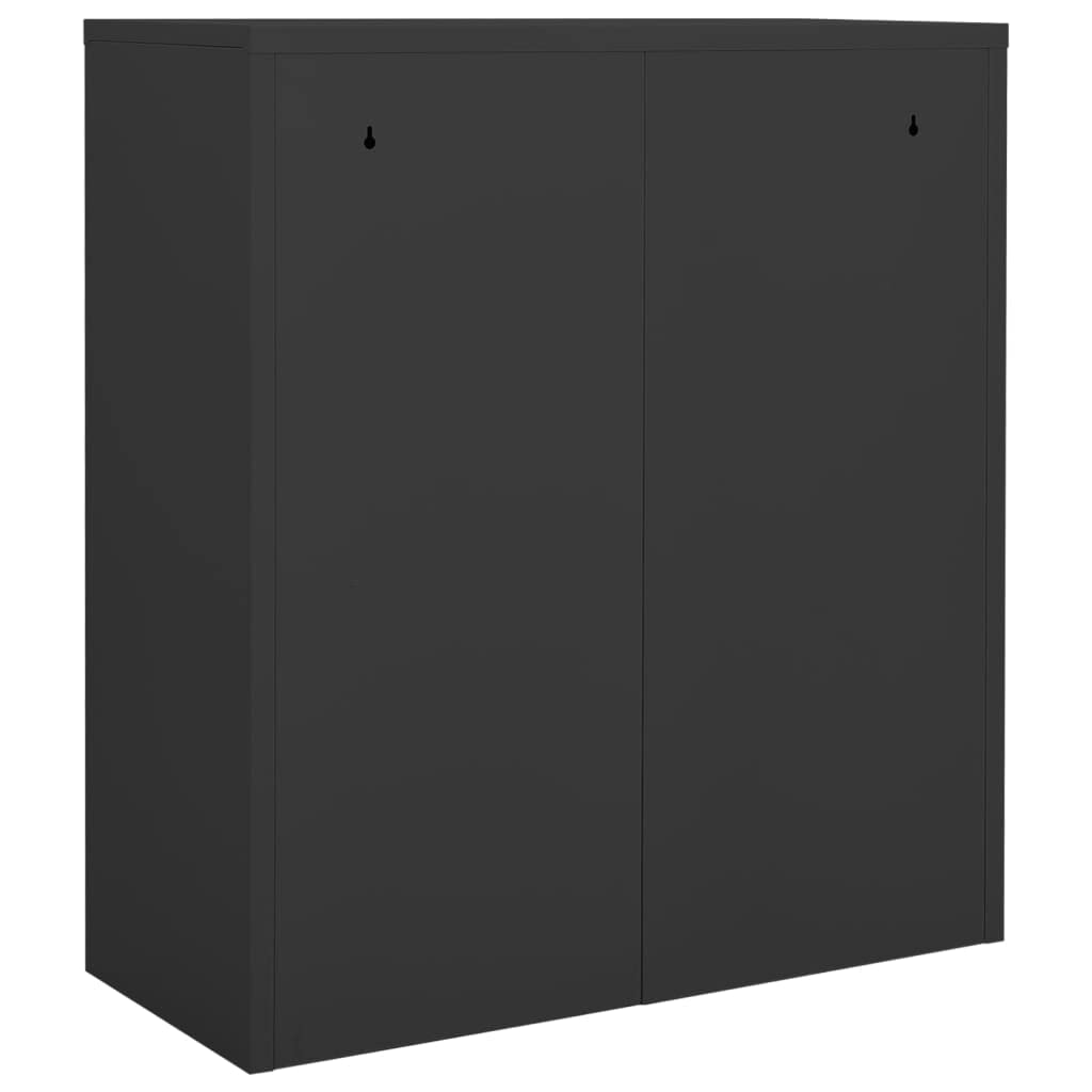 Armario de oficina con jardinera antracita de acero, 90 x 40 x 125 cm, se puede cerrar con 2 cajones y 2 estantes, espacio de almacenamiento para oficina y hogar