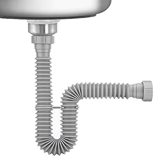 Cinsda Flexible Sink Drain Pipe, 1-1/2 P-trap with Adapter, Expandable Tubular Drain Tubing Pipe, Adjustable P Trap for Kitchen Sink Drain & Garbage Disposal