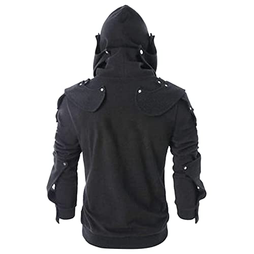 Mens Hood Outfit Sweatshirt for Man Long Sleeve Vintage Goth Ruched Hooded Peasant Plain Steampunk Fall Winter 20254