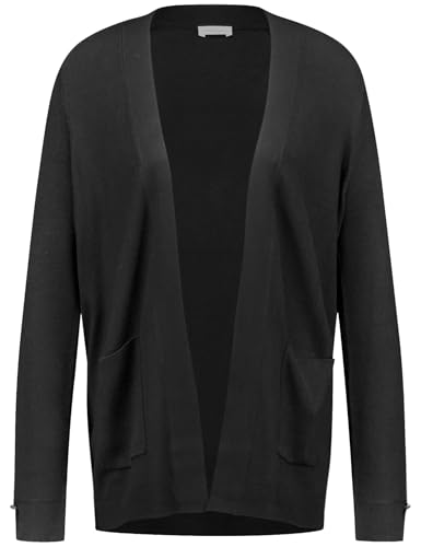 Gerry Weber Damen Offener Cardigan aus Feinstrick Raglanarm, Langarm, breite Rippenbündchen, mit Schlitz unifarben, Melange Schwarz 40