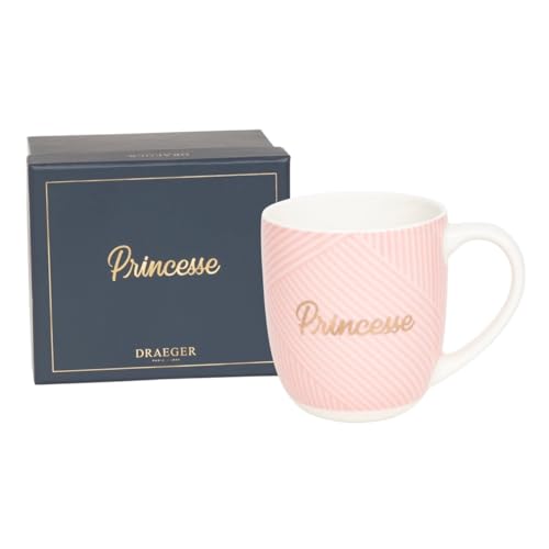 DRAEGER PARIS 1886 | Mug en Céramique Rose Princesse 320ml | Cadeau Chic pour Amie, Copine ou Collègue | Design Géométrique & Message Doré | Avec Coffret...