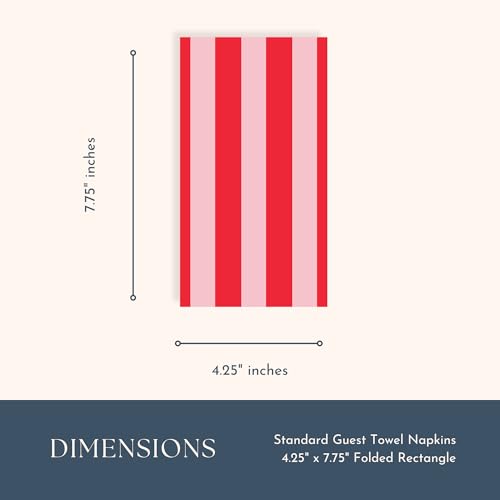 Image of Bonjour Fete Pink & Red Cabana Stripe Guest Towels, Pack of 20, 4.25x7.75 inch