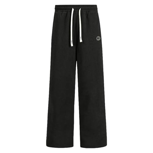 Men's Casual Corduroy Pants Elastic Waist Drawstring Baggy Sweatpants Loose Fit Fleece Pants Warm Solid Trousers