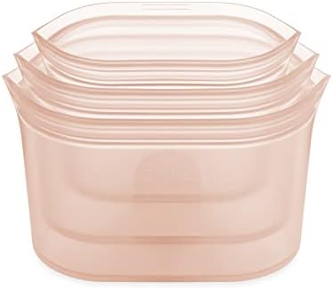 Zip Top Reusable Food Storage Bags | 3 Dish Set [Peach] | Silicone Meal Prep Container | Microwave, Dishwasher and Freezer Safe | Made in the USA