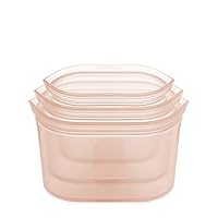 Zip Top Reusable 100% Silicone Food Storage Bags and Containers, Made in The USA - 3 Dish Set - Peach