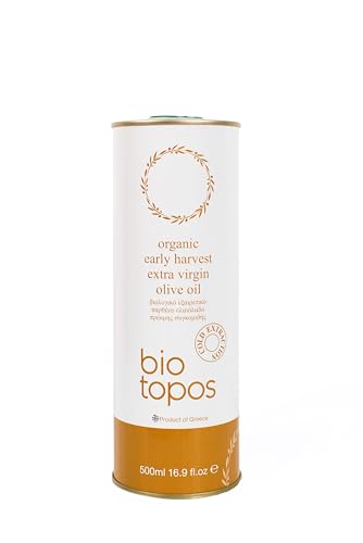 Βiotopos Fresh Organic Early Harvest Olive Oil Extra Virgin, Active Polyphenols, Premium Quality, Monovarietal green Koroneiki, Greek Drinking EVOO, Single Source, 500ml Tin option