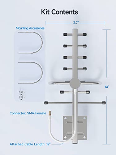 Image of Directional Yagi Antenna for Cell Phone Signal Booster /Cellular Repeater with SMA Female Connector 7-9 dBi 4G LTE Broadband 698-2700 Mhz Outdoor Antenna Universal