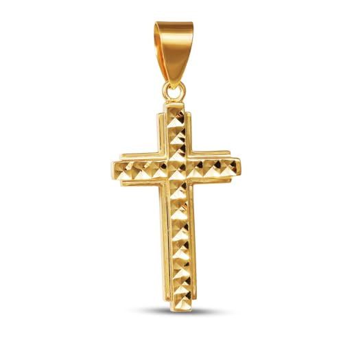 Italian 10K Solid Yellow Gold Diamond Cut Cross Pendant for Men & Women - Italian Real10K Yellow Gold Cross Pendants for Women Religious Faith Catholic Jewelry (1.6 gm)