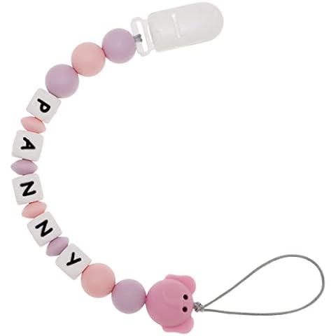 Panny & Mody Pacifier Clip Personalized Name, Personalized Pacifier Clip with Name, Customizable Pacifier Holder Leash - Elephant Pink Cover