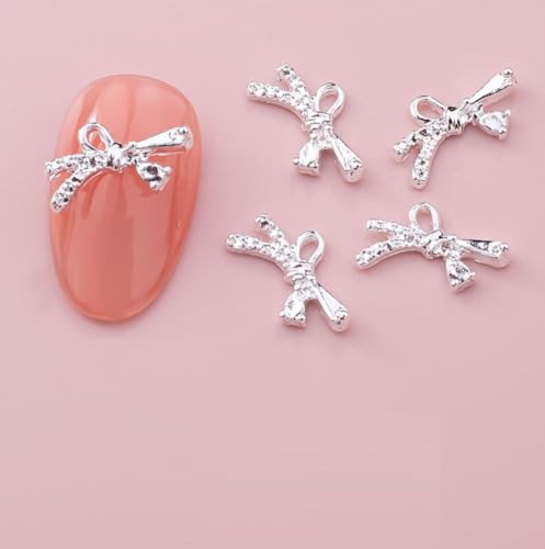 qbodp 50 Pcs Nail Decoration Fashion Nail Decoration Bow Decoration for Nail, Nail Supplies Nail Art Decoration Accessories,Silver