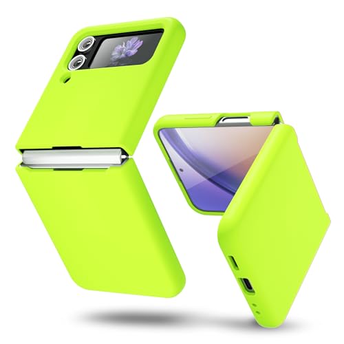 oakxco for Samsung Galaxy Z Flip 4 Phone Case Liquid Silicone Neon Green, Fluorescent Bright Solid Color, Cute Thin Slim Soft Rubber TPU Plain Smooth Gel Matte Protective Cover for Women Girl, Lime